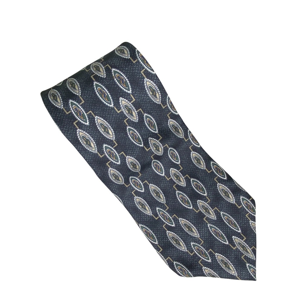 Younkers Mens Silk Tie OS Medallion Geometric Paisley Blue Green‎ Made in USA